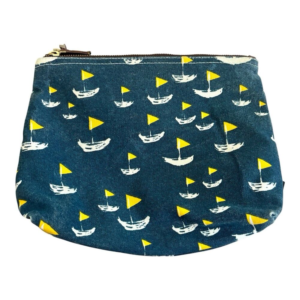 MAIKA Recycled Canvas Pouch Zipper Makeup Travel Bag Sailboat Nautical 10x8 READ